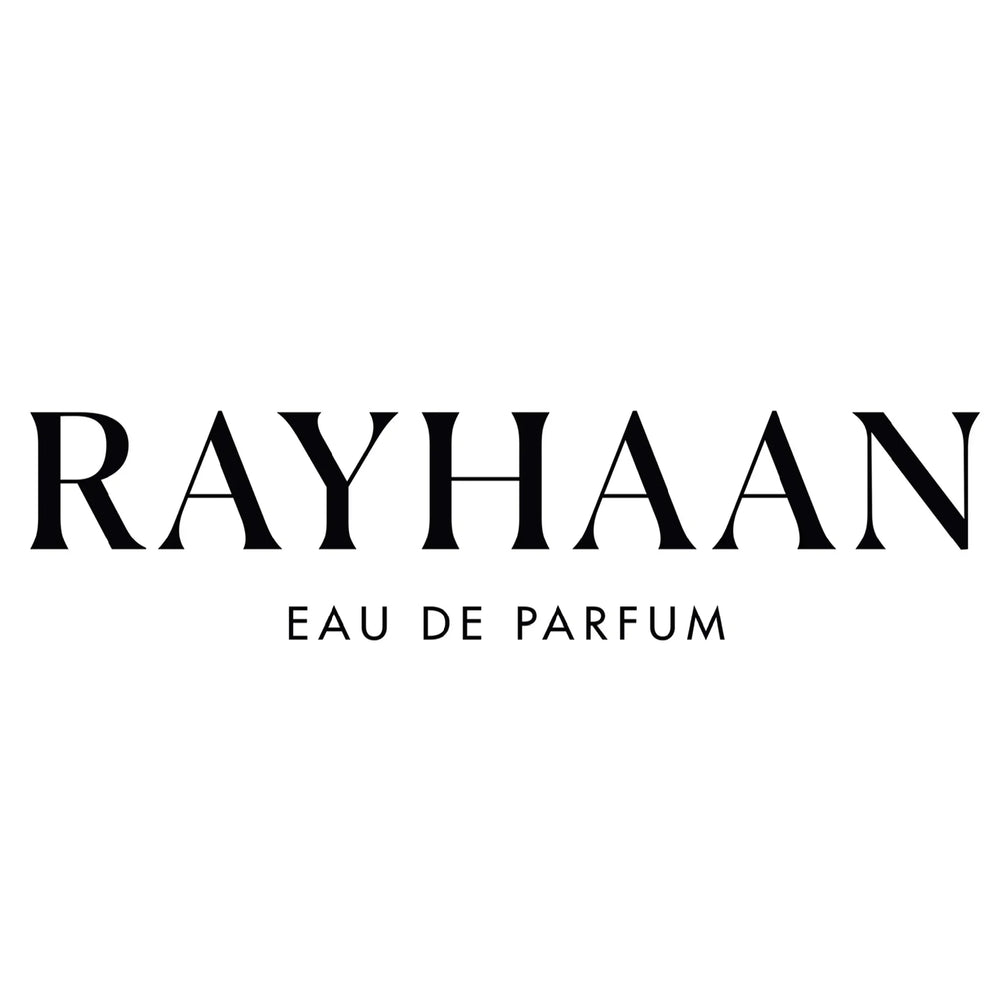 Rayhaan Eau de Parfum logo in elegant black text on white background, luxury perfume branding